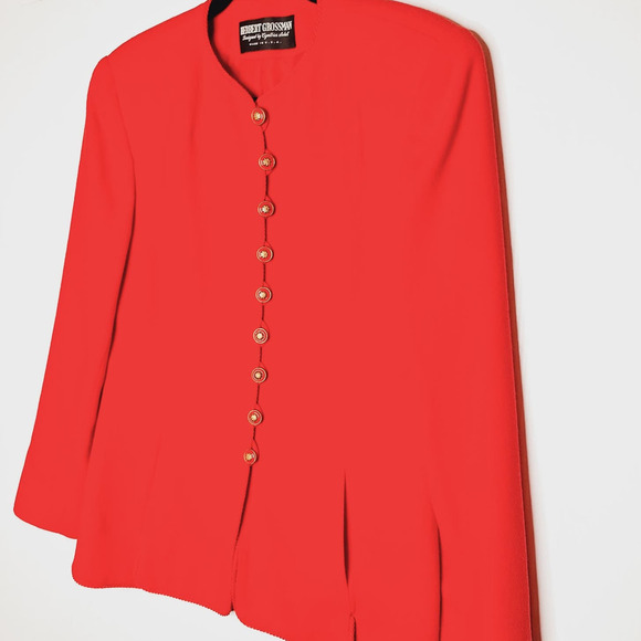 Vintage Herbert Grossman Cynthia Sobel Red Skirt Suit Size 10 Blazer 100% Wool - Picture 5 of 16